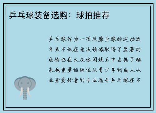 乒乓球装备选购：球拍推荐