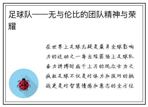 足球队——无与伦比的团队精神与荣耀