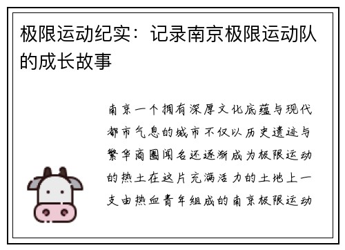 极限运动纪实：记录南京极限运动队的成长故事