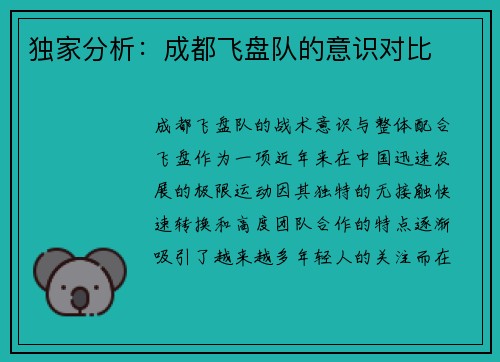 独家分析：成都飞盘队的意识对比